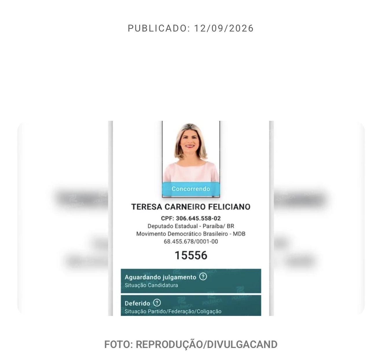 MPE DÁ PARECER FAVORÁVEL AO REGISTRO DE CANDIDATURA DE MARIA TERESA PARA AS ELEIÇÕES DE 2026