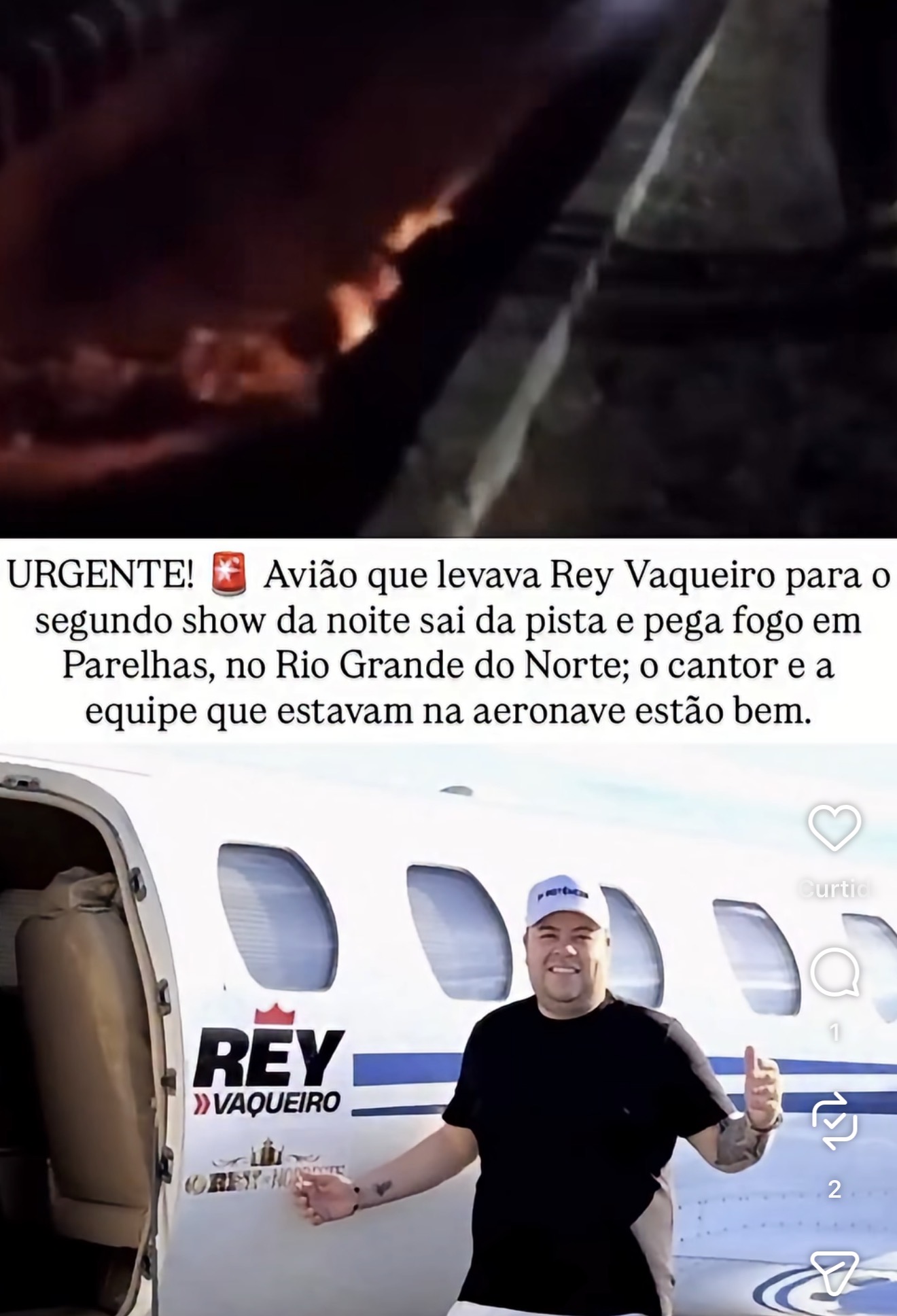 Avião que transportava o cantor Rey Vaqueiro sofre acidente durante pouso em Parelhas